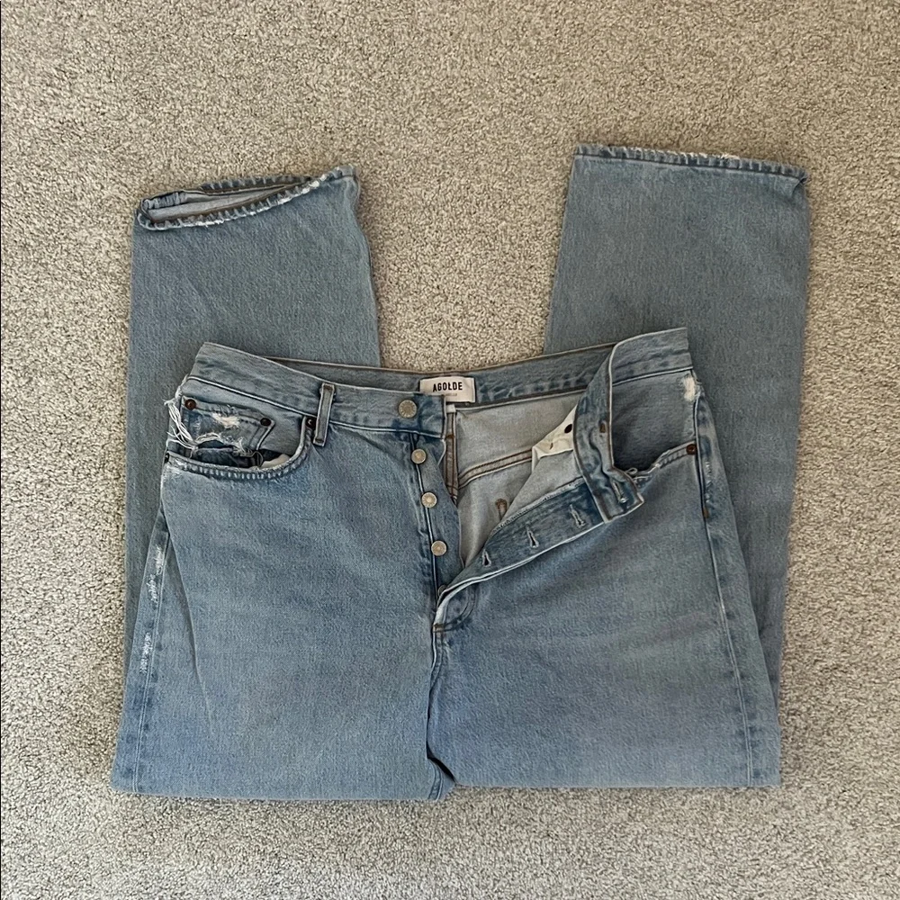 Agolde Light Wash Button-Fly Straight Jeans - Picture 2 of 6